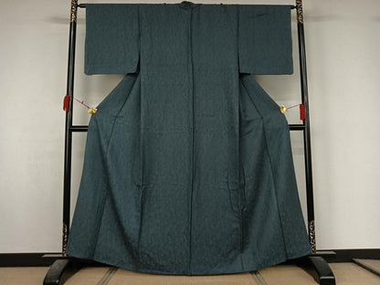 平和屋着物●上質な色無地　単衣　草葉地紋　御召茶色　正絹　逸品　AABK3880jh