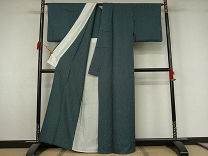 平和屋着物●上質な色無地　単衣　草葉地紋　御召茶色　正絹　逸品　AABK3880jh