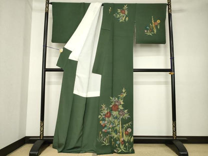 平和屋着物●訪問着　草花文　正絹　逸品　AABK3881ck
