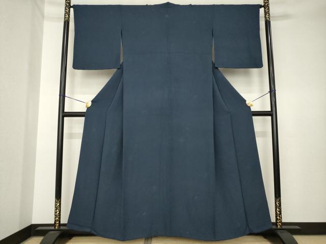 平和屋着物○上質な色無地 草花地紋 藍鉄色 正絹 逸品 AABK3882ck