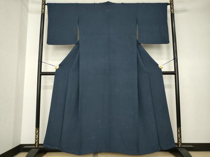 平和屋着物●上質な色無地　草花地紋　藍鉄色　正絹　逸品　AABK3882ck