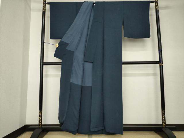 平和屋着物○上質な色無地 草花地紋 藍鉄色 正絹 逸品 AABK3882ck