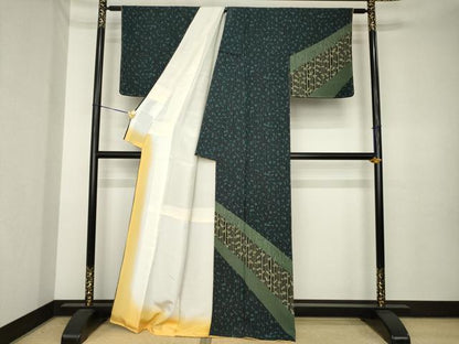 平和屋着物●訪問着　竹　草葉　正絹　逸品　AABK3885ck