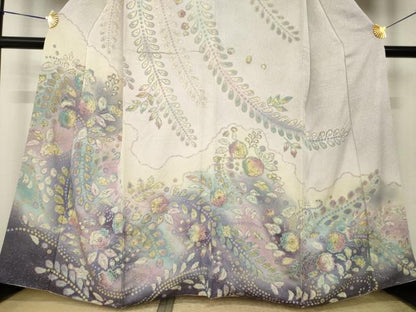 平和屋着物●訪問着　辻が花　絞り　舞花文　暈し染め　金通し地　正絹　逸品　AABK3886ck