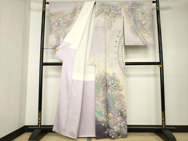 平和屋着物●訪問着　辻が花　絞り　舞花文　暈し染め　金通し地　正絹　逸品　AABK3886ck