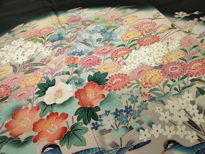平和屋着物●豪華黒留袖　友禅　作家物　花鳥文　正絹　逸品　AABK3889ck