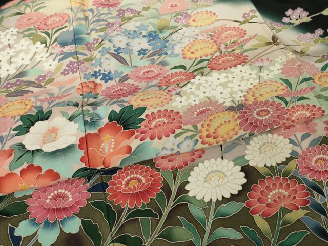 平和屋着物●豪華黒留袖　友禅　作家物　花鳥文　正絹　逸品　AABK3889ck