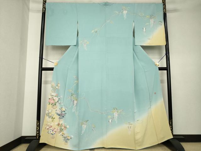 平和屋着物●訪問着　友禅　作家物　花篭　藤花房　暈し染め　金彩　正絹　逸品　AABK3892ck