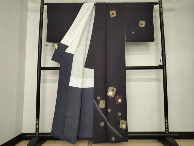 平和屋着物●訪問着　絞り　色紙花文　暈し染め　金彩　正絹　逸品　AABK3895ck