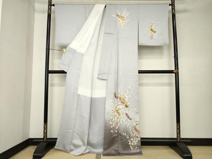 平和屋着物●訪問着　駒刺繍　短冊花文　暈し染め　金彩　正絹　逸品　AABK3896ck