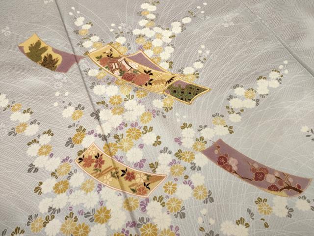 平和屋着物●訪問着　駒刺繍　短冊花文　暈し染め　金彩　正絹　逸品　AABK3896ck