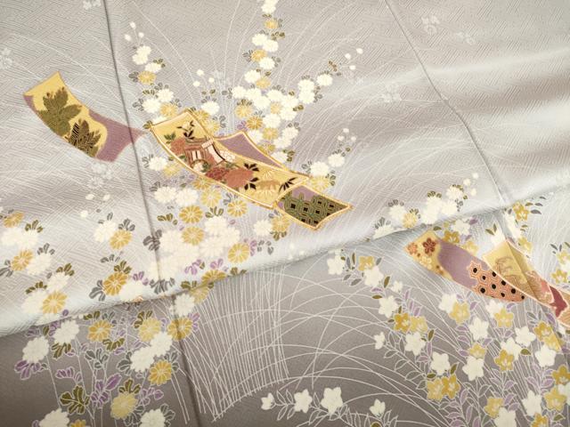 平和屋着物●訪問着　駒刺繍　短冊花文　暈し染め　金彩　正絹　逸品　AABK3896ck