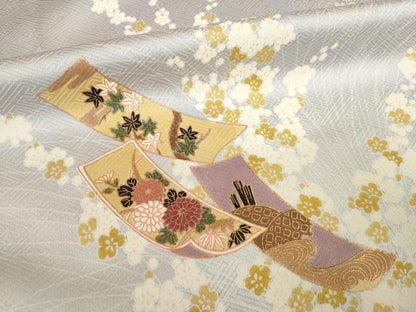 平和屋着物●訪問着　駒刺繍　短冊花文　暈し染め　金彩　正絹　逸品　AABK3896ck