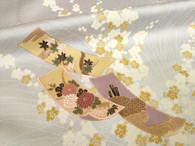 平和屋着物●訪問着　駒刺繍　短冊花文　暈し染め　金彩　正絹　逸品　AABK3896ck