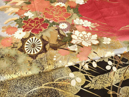 平和屋着物●豪華振袖　駒刺繍　花車文　暈し染め　金彩　正絹　逸品　AABK3897ck