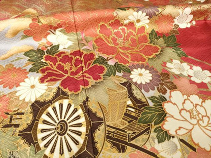 平和屋着物●豪華振袖　駒刺繍　花車文　暈し染め　金彩　正絹　逸品　AABK3897ck
