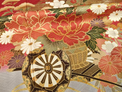 平和屋着物●豪華振袖　駒刺繍　花車文　暈し染め　金彩　正絹　逸品　AABK3897ck
