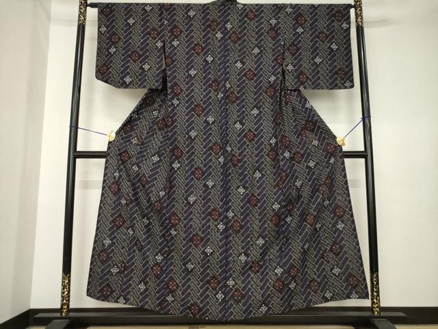 平和屋着物●久留米絣　単衣　幾何学文様　綿　逸品　AABK3898ck