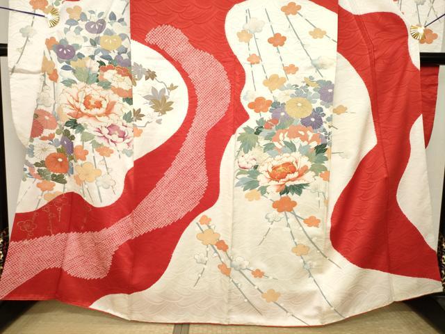 平和屋着物●豪華振袖　絞り　駒刺繍　流水花文　正絹　逸品　AABK3901ck