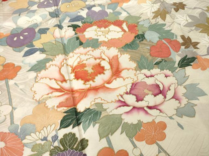 平和屋着物●豪華振袖　絞り　駒刺繍　流水花文　正絹　逸品　AABK3901ck
