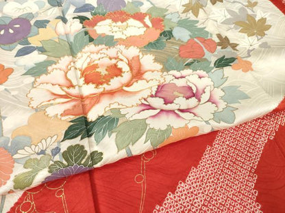 平和屋着物●豪華振袖　絞り　駒刺繍　流水花文　正絹　逸品　AABK3901ck