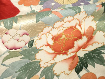 平和屋着物●豪華振袖　絞り　駒刺繍　流水花文　正絹　逸品　AABK3901ck