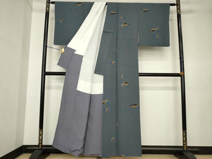 平和屋着物●京の匠日展作家　丹下雄介　小紋　型染め　成り物　唐辛子　正絹　逸品　AABK3902ck