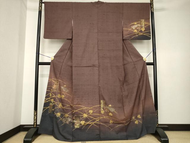 平和屋着物●訪問着　生紬　作家物　短冊花文　暈し染め　金彩　正絹　逸品　AABK3903ck
