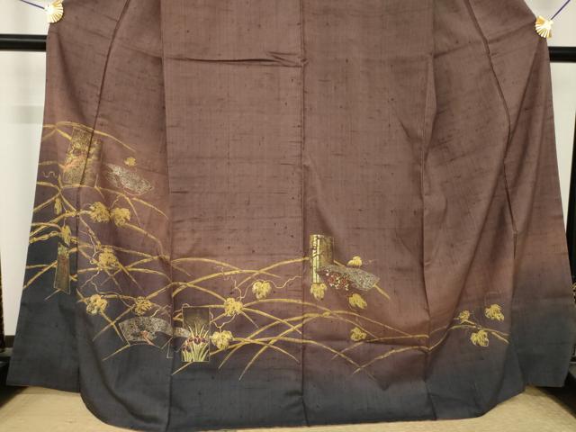 平和屋着物●訪問着　生紬　作家物　短冊花文　暈し染め　金彩　正絹　逸品　AABK3903ck