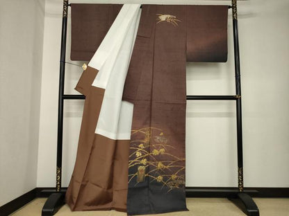 平和屋着物●訪問着　生紬　作家物　短冊花文　暈し染め　金彩　正絹　逸品　AABK3903ck