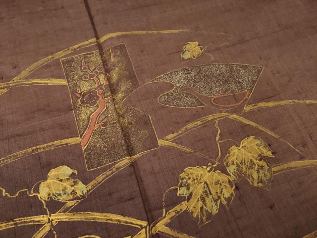 平和屋着物●訪問着　生紬　作家物　短冊花文　暈し染め　金彩　正絹　逸品　AABK3903ck