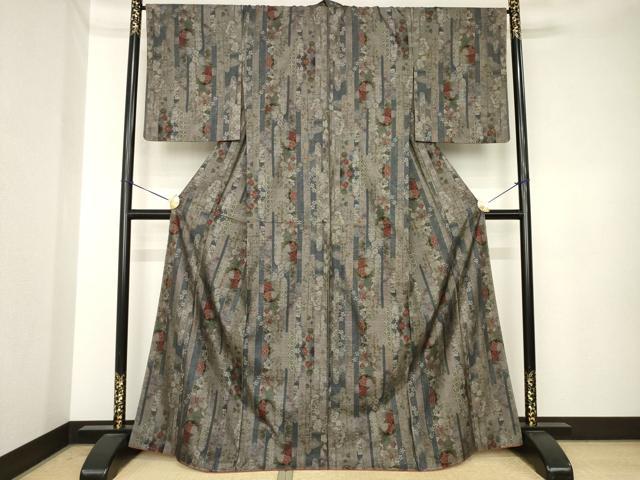 平和屋着物●本場大島紬　9マルキ　エ霞花文　正絹　逸品　AABK3905ck