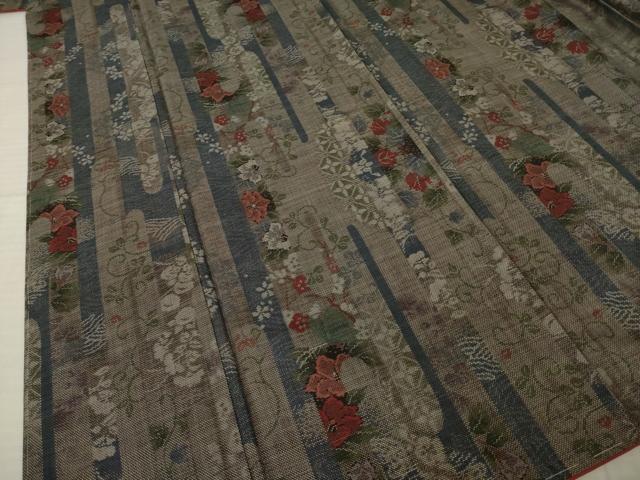 平和屋着物●本場大島紬　9マルキ　エ霞花文　正絹　逸品　AABK3905ck