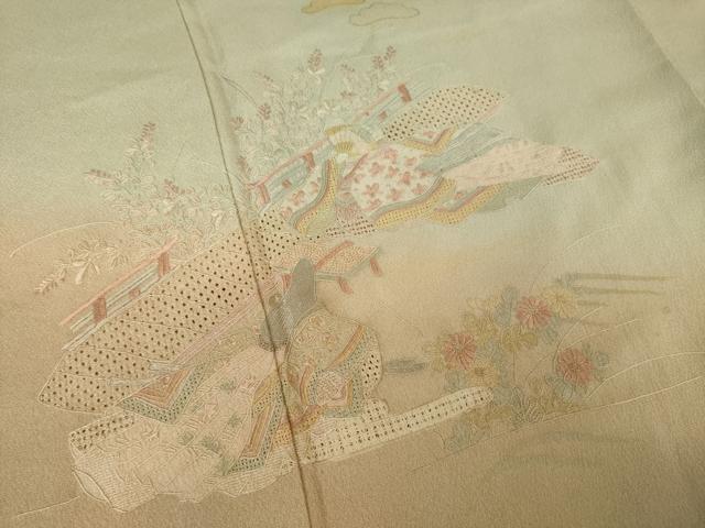 平和屋着物●訪問着　総刺繍　中国三大刺繍　汕頭刺繍　スワトウ刺繍　女人文　暈し染め　金彩　正絹　逸品　AABK3906ck
