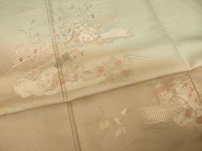 平和屋着物●訪問着　総刺繍　中国三大刺繍　汕頭刺繍　スワトウ刺繍　女人文　暈し染め　金彩　正絹　逸品　AABK3906ck