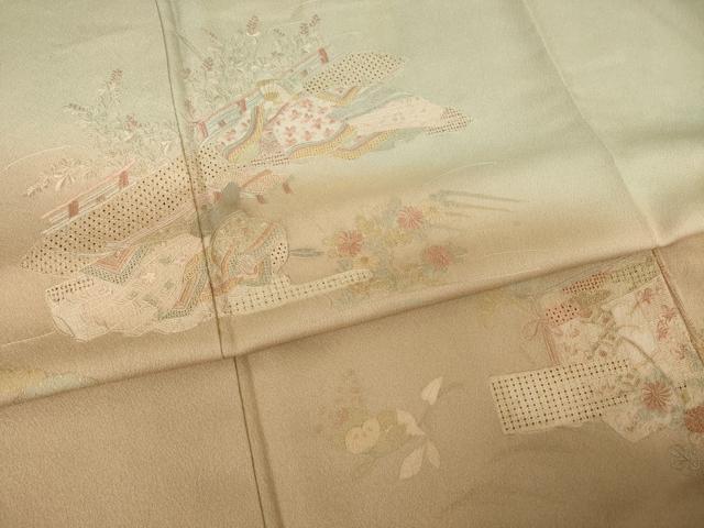 平和屋着物●訪問着　総刺繍　中国三大刺繍　汕頭刺繍　スワトウ刺繍　女人文　暈し染め　金彩　正絹　逸品　AABK3906ck
