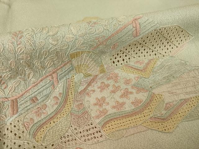 平和屋着物●訪問着　総刺繍　中国三大刺繍　汕頭刺繍　スワトウ刺繍　女人文　暈し染め　金彩　正絹　逸品　AABK3906ck