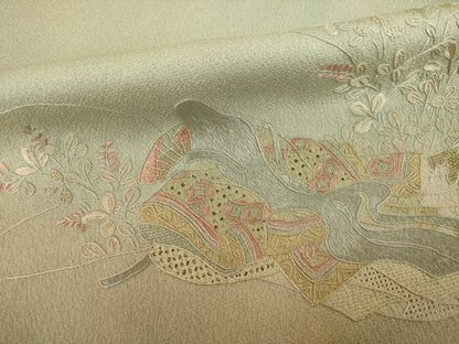 平和屋着物●訪問着　総刺繍　中国三大刺繍　汕頭刺繍　スワトウ刺繍　女人文　暈し染め　金彩　正絹　逸品　AABK3906ck