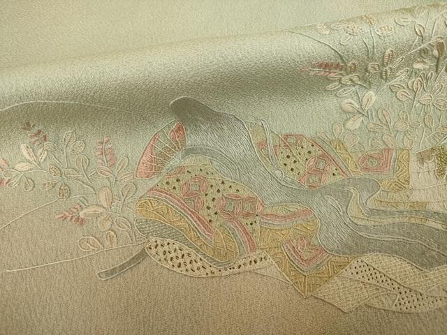 平和屋着物●訪問着　総刺繍　中国三大刺繍　汕頭刺繍　スワトウ刺繍　女人文　暈し染め　金彩　正絹　逸品　AABK3906ck