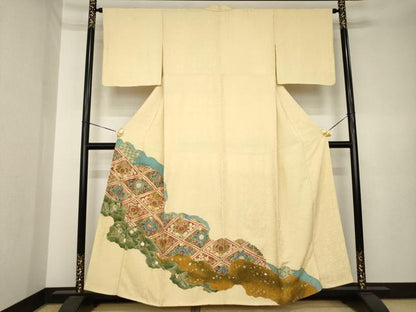 平和屋着物●豪華色留袖　駒刺繍　道長花文　金彩　正絹　逸品　AABK3907ck