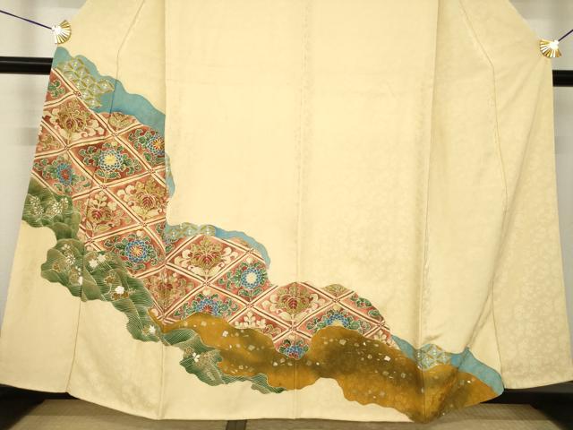 平和屋着物●豪華色留袖　駒刺繍　道長花文　金彩　正絹　逸品　AABK3907ck