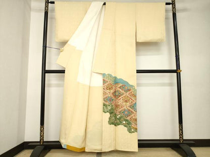 平和屋着物●豪華色留袖　駒刺繍　道長花文　金彩　正絹　逸品　AABK3907ck