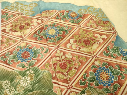 平和屋着物●豪華色留袖　駒刺繍　道長花文　金彩　正絹　逸品　AABK3907ck