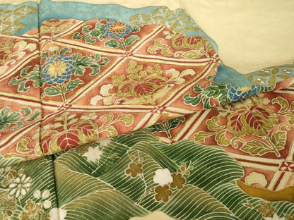 平和屋着物●豪華色留袖　駒刺繍　道長花文　金彩　正絹　逸品　AABK3907ck