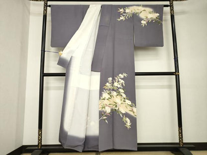 平和屋着物●本加賀友禅作家　成竹登茂男　訪問着　枝花文　正絹　逸品　AABK3908ck