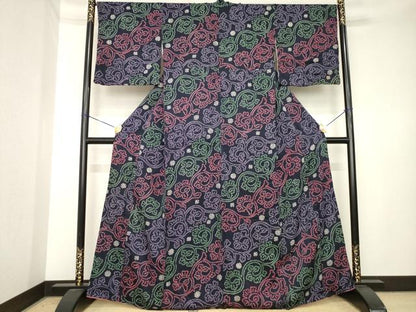 平和屋着物●上質な小紋　総絞り　唐草文　正絹　逸品　AABK3910ck