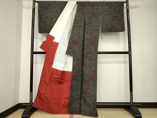 平和屋着物●本場大島紬　横総絣　草花文　正絹　逸品　未使用　AABK3911ck