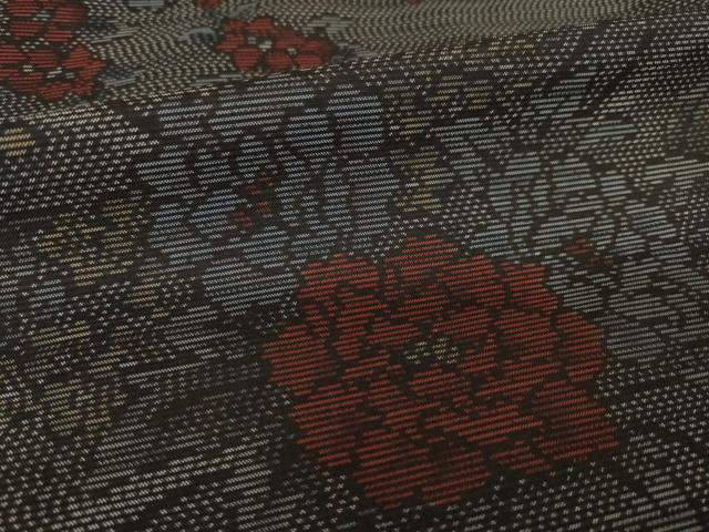 平和屋着物●本場大島紬　横総絣　草花文　正絹　逸品　未使用　AABK3911ck