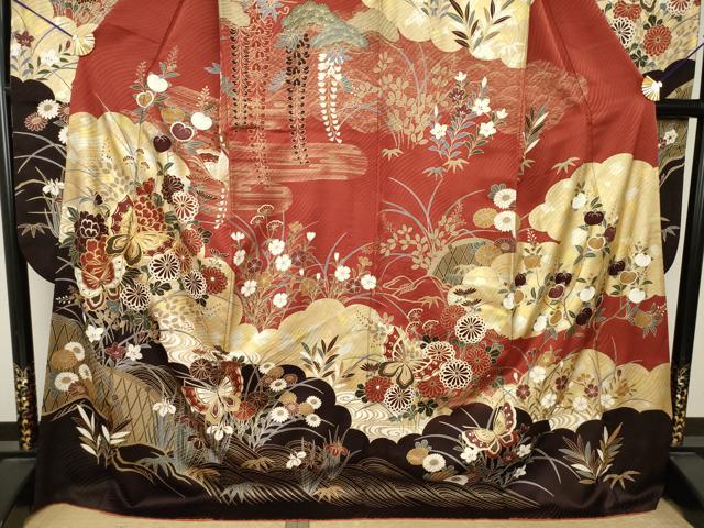 平和屋着物●谷崎潤一郎の世界　振袖　駒刺繍　花蝶文　ロング丈　正絹　逸品　AABK3912ck