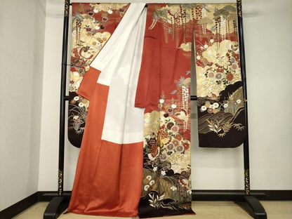 平和屋着物●谷崎潤一郎の世界　振袖　駒刺繍　花蝶文　ロング丈　正絹　逸品　AABK3912ck
